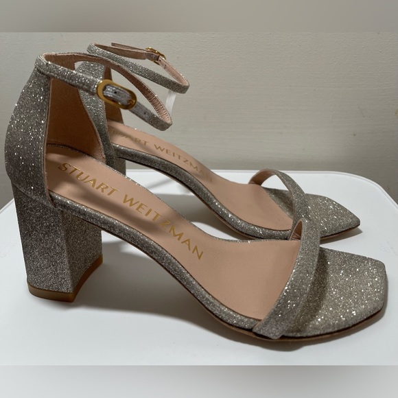 Stuart Weitzman - Embellished Glitter Block-Heel Sandals Women Size 4.5 - Picture 3 of 7